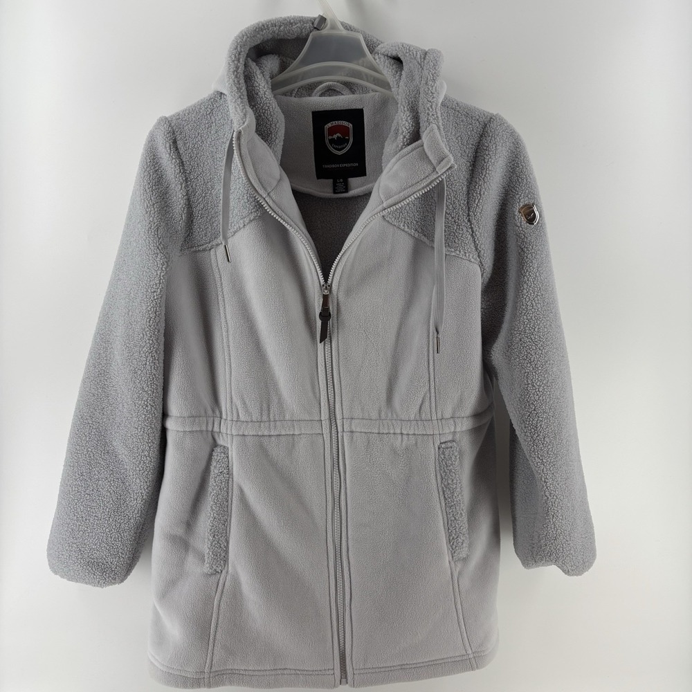 e: 1 Madison Expedition Women's L Gray Sherpa Fleece Hooded Zip Jacket